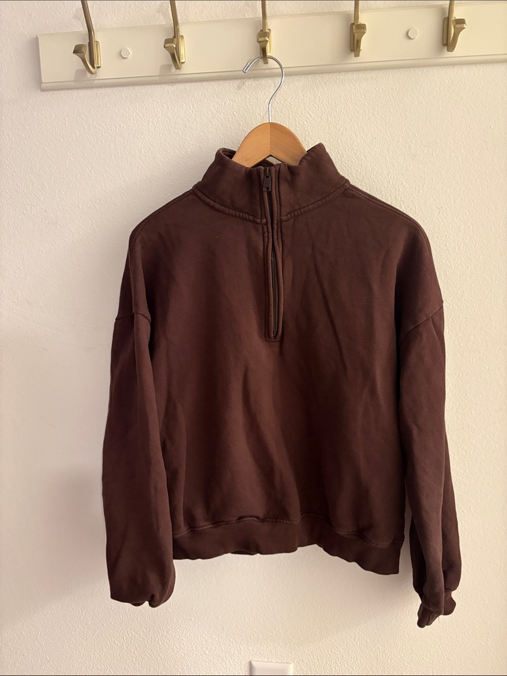 Garage Women's Brown Half-Zip Crew-Neck Sweater